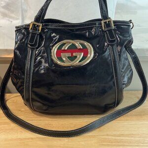 Gucci Dialux Britt Shoulder Bag Black Coated Canvas